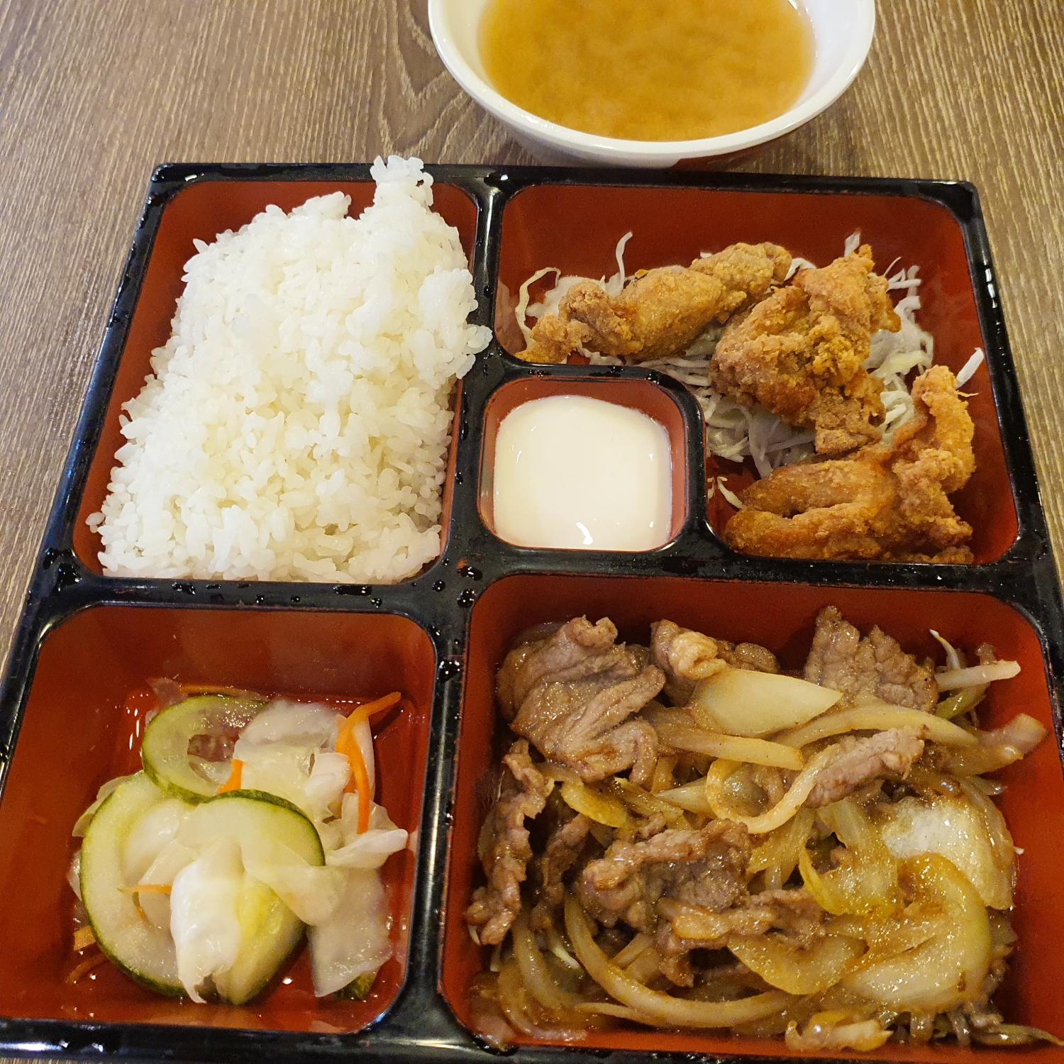 Chicken Karage + Yakiniku Beef Bento