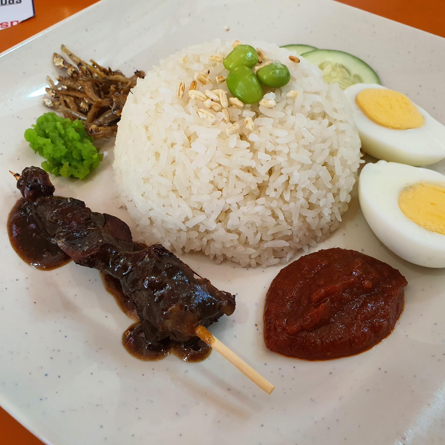 Nasi Lemak with 5-Spiced Coffee Chicken Skewer