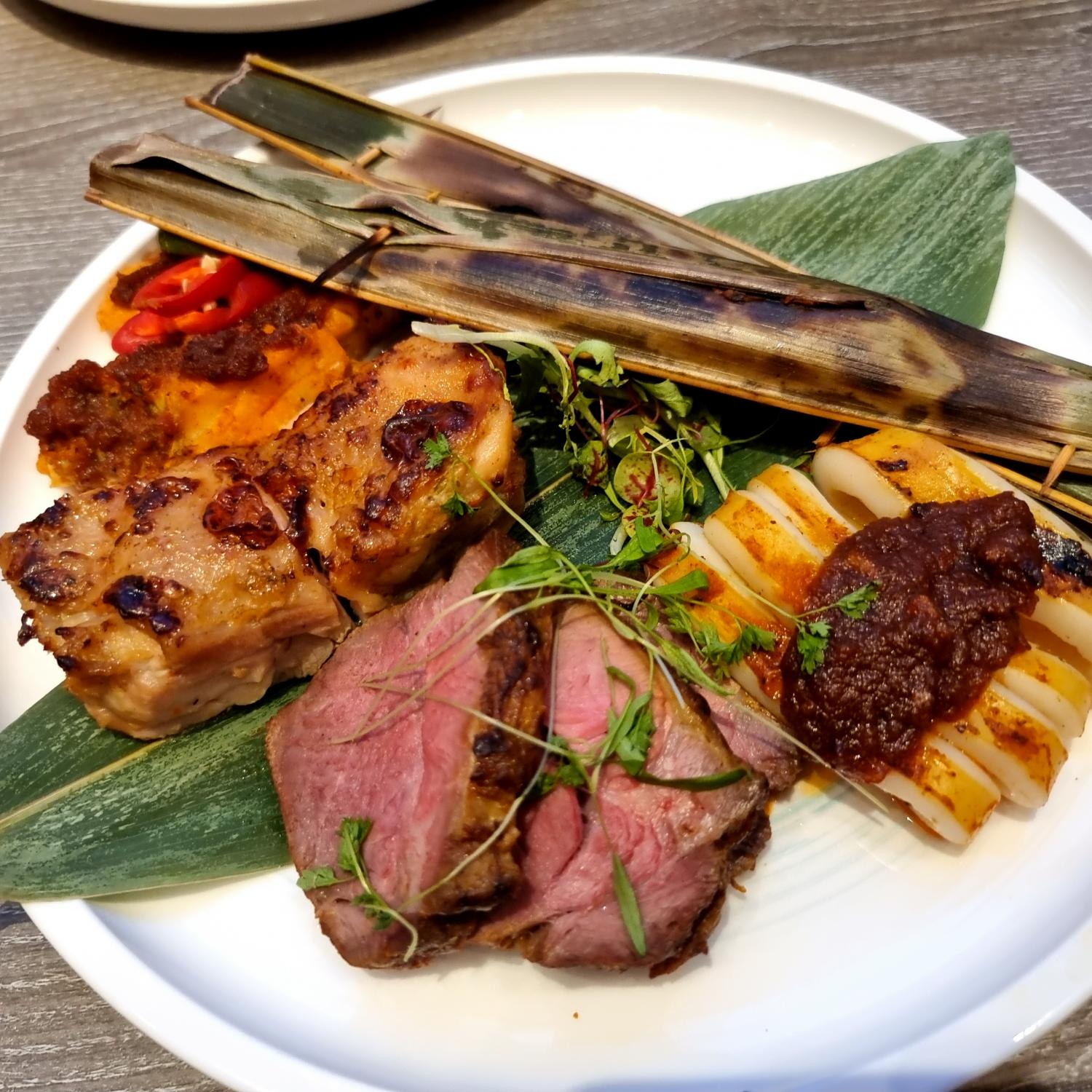 Sambal Squid, Sirloin Steak, Marinated Grilled Chicken etc