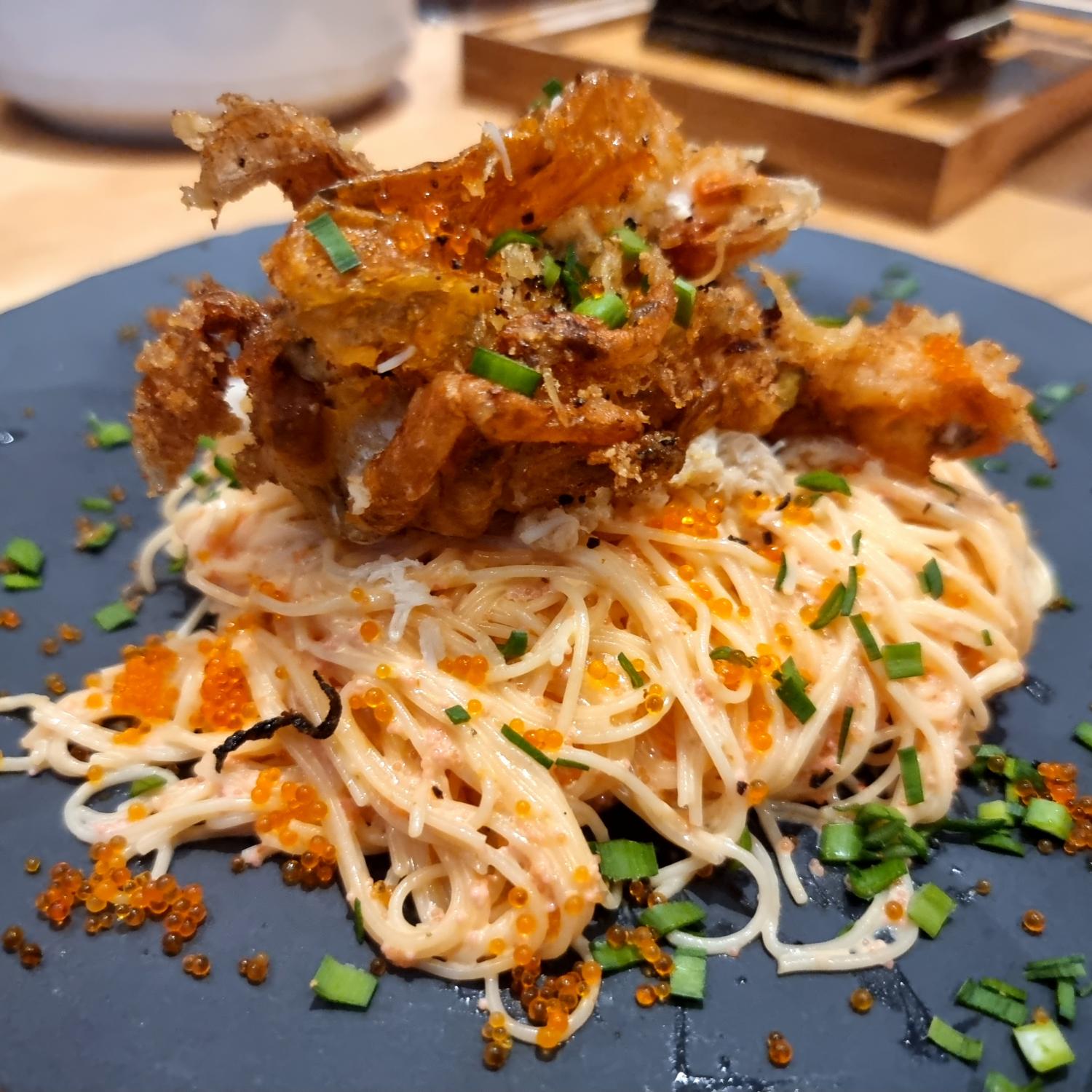 Mentaiko Capellini with Soft Shell Crab