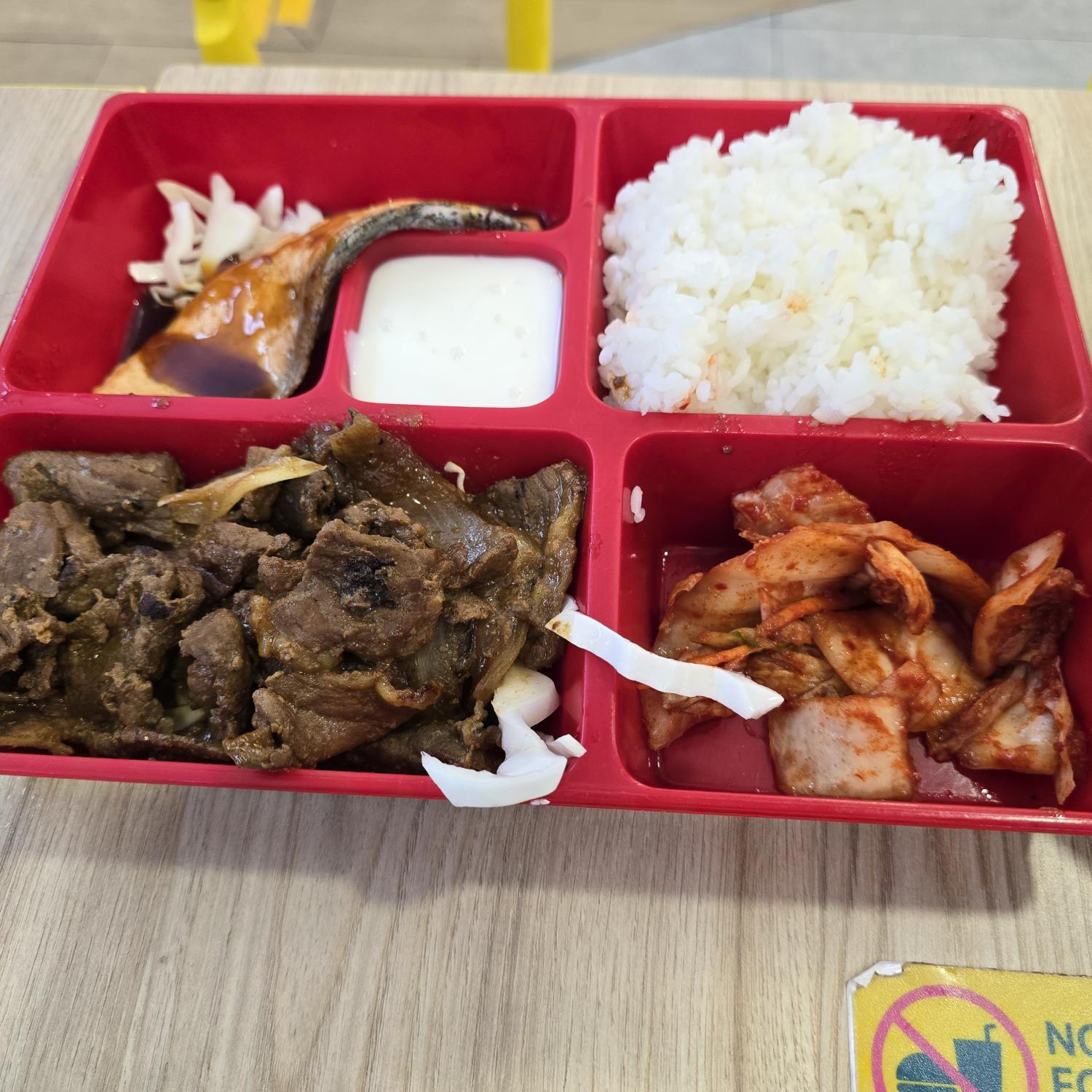 Salmon + BBQ Beef Bento