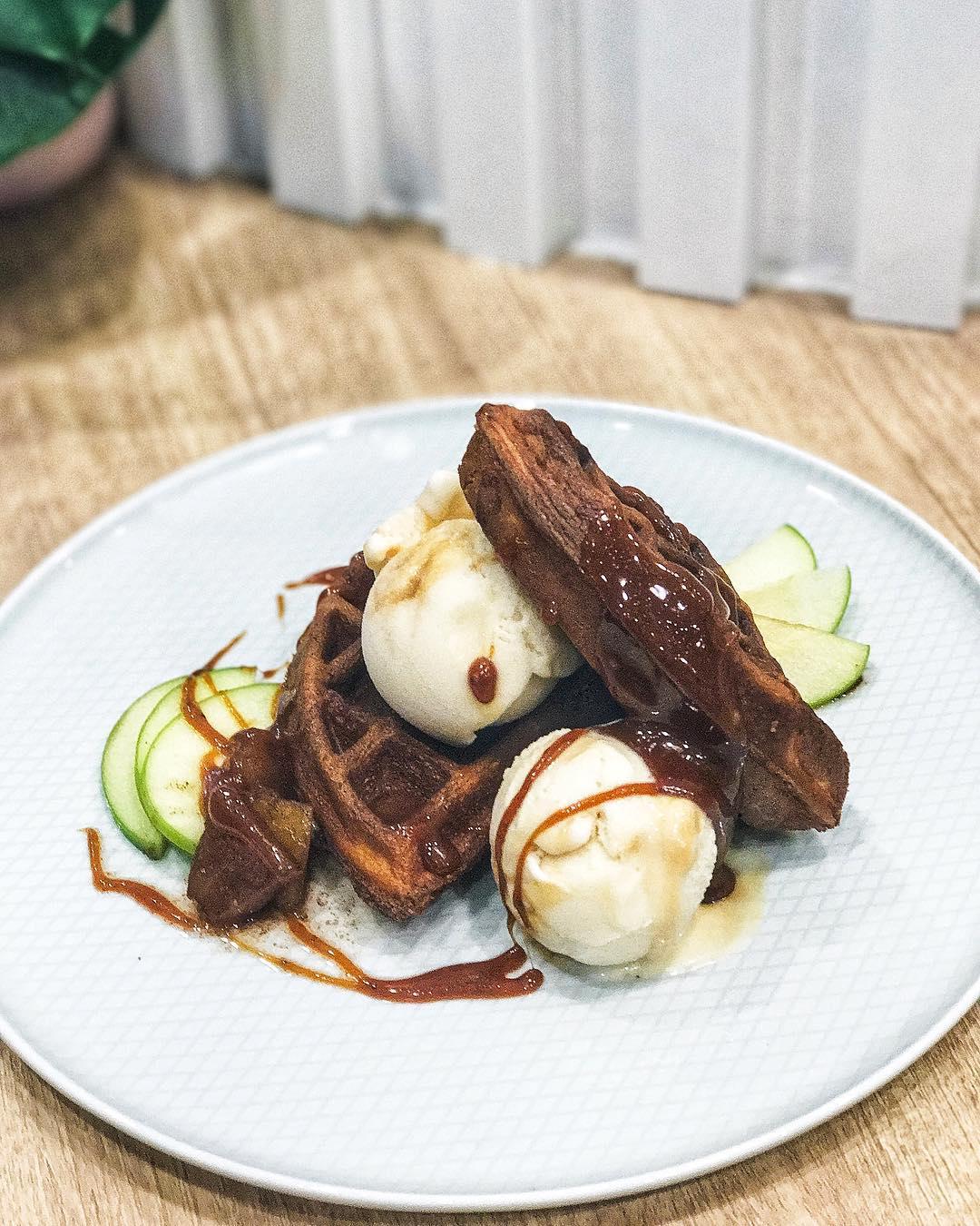 Apple Caramel Waffles